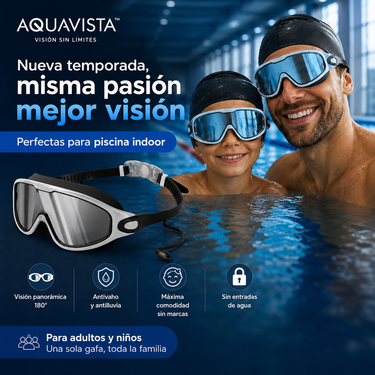 AquaVista™ Olvídate del vaho y disfruta cada segundo bajo el agua.