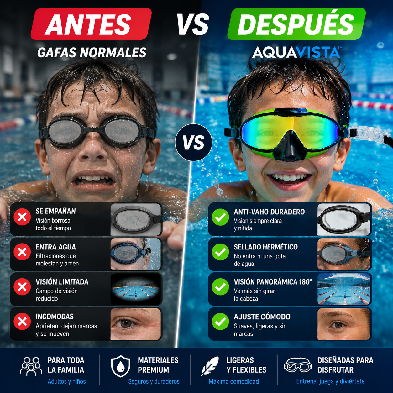 AquaVista™ Olvídate del vaho y disfruta cada segundo bajo el agua.